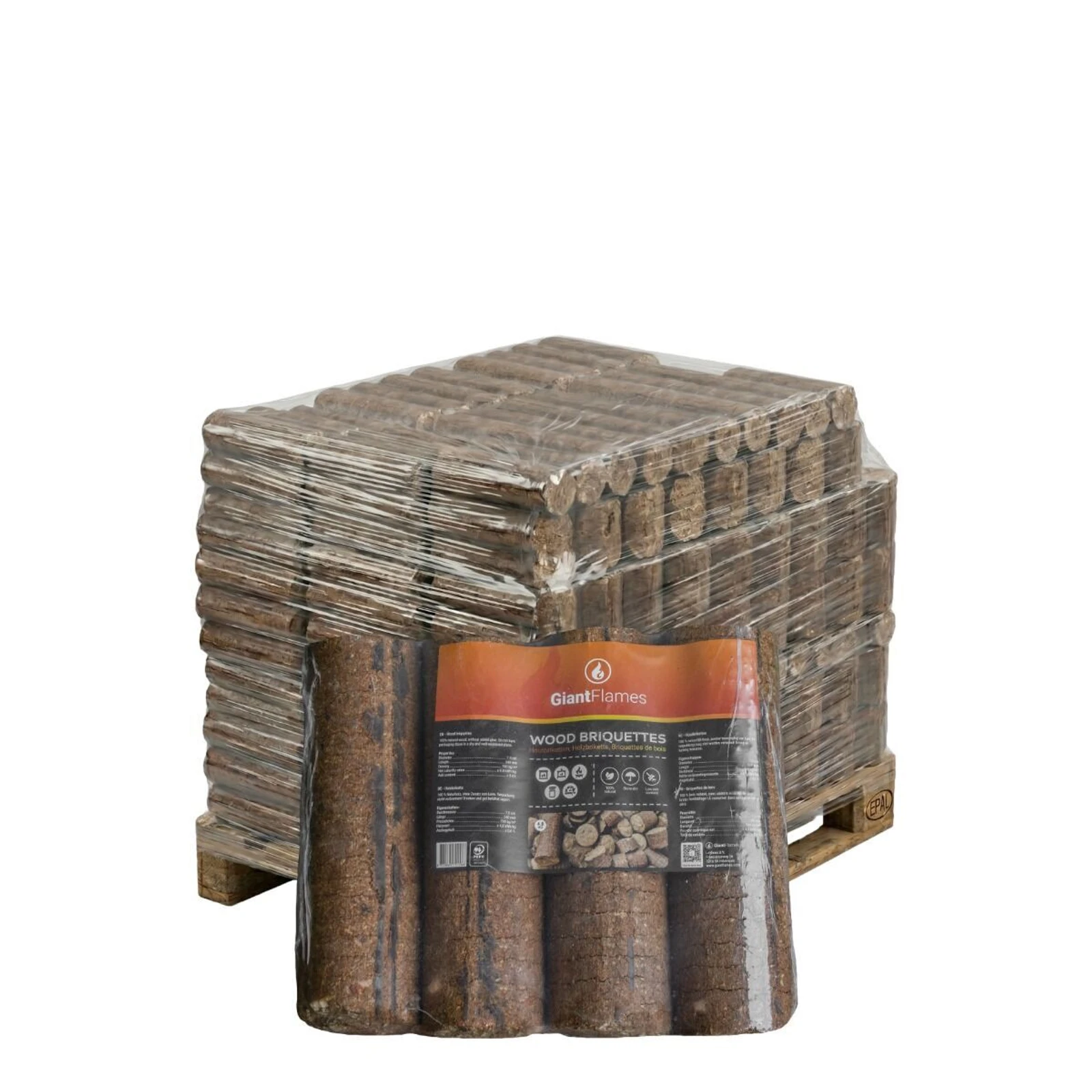 Briquettes de bois Giant Flames 95 paquets x 4,8 kg (456 kg)