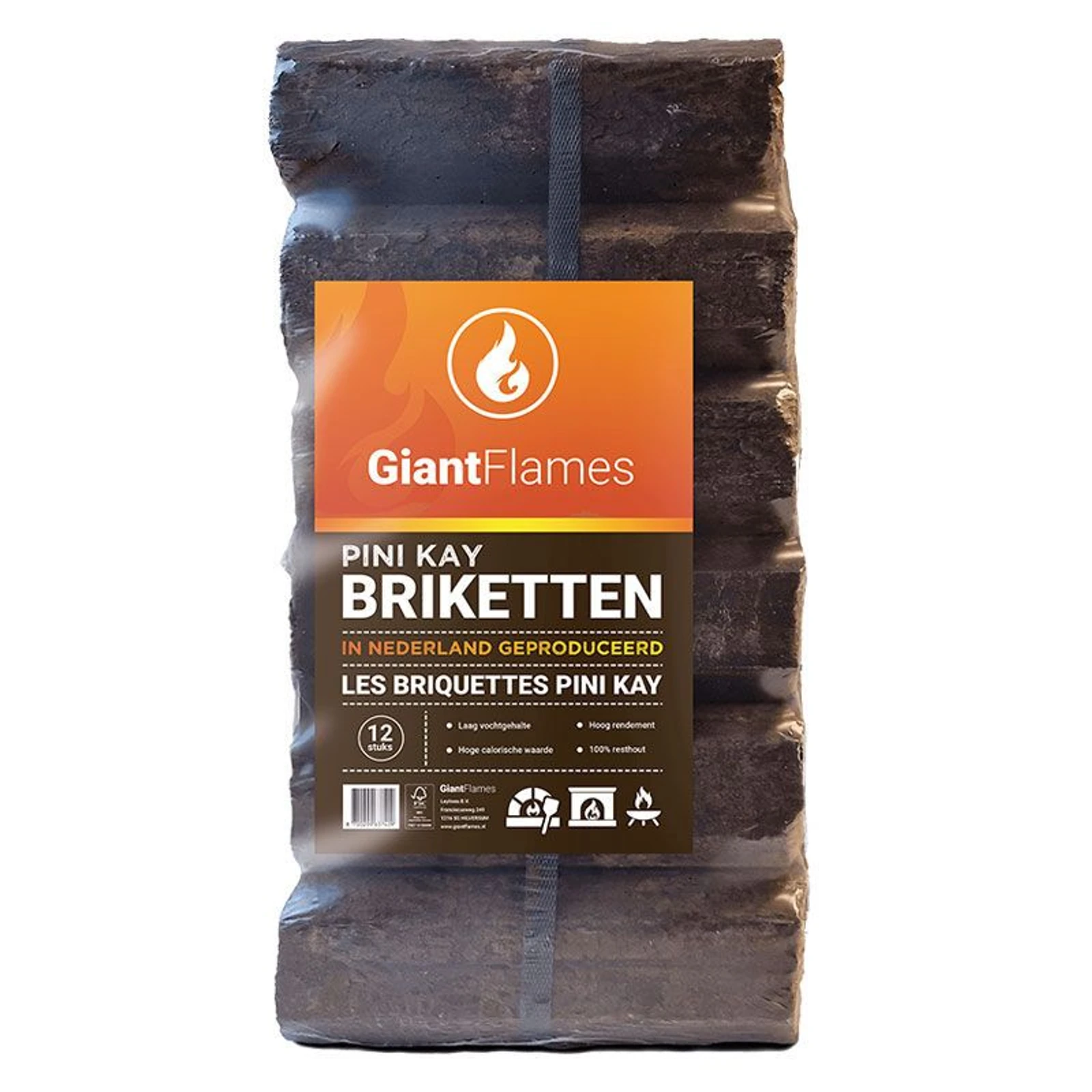 Palette de Bûches compressées Pini Kay + 5 sacs de petit bois d'allumage gratuits